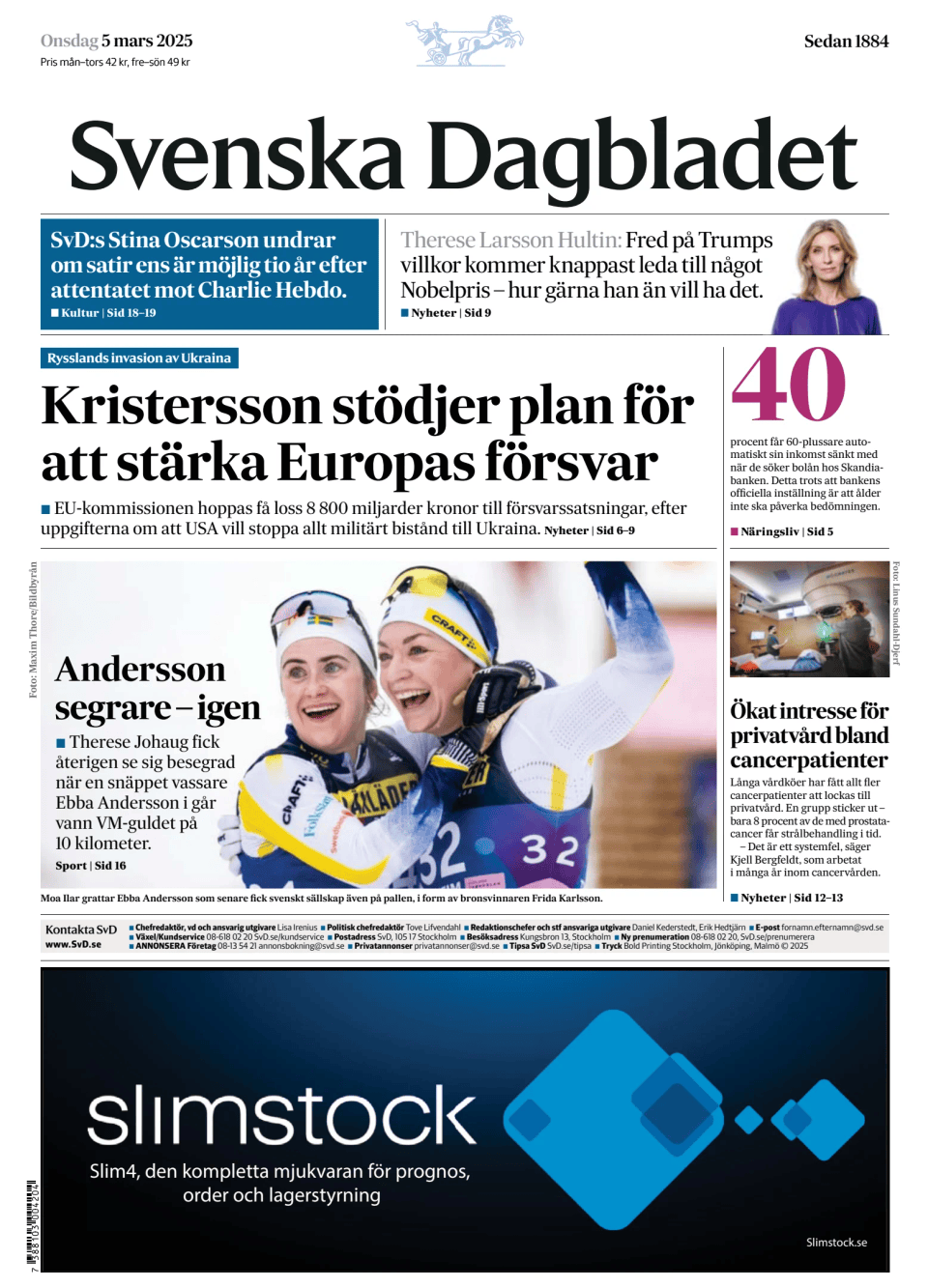 Prima-pagina-Svenska Dagbladet-edizione-di-oggi-20250305